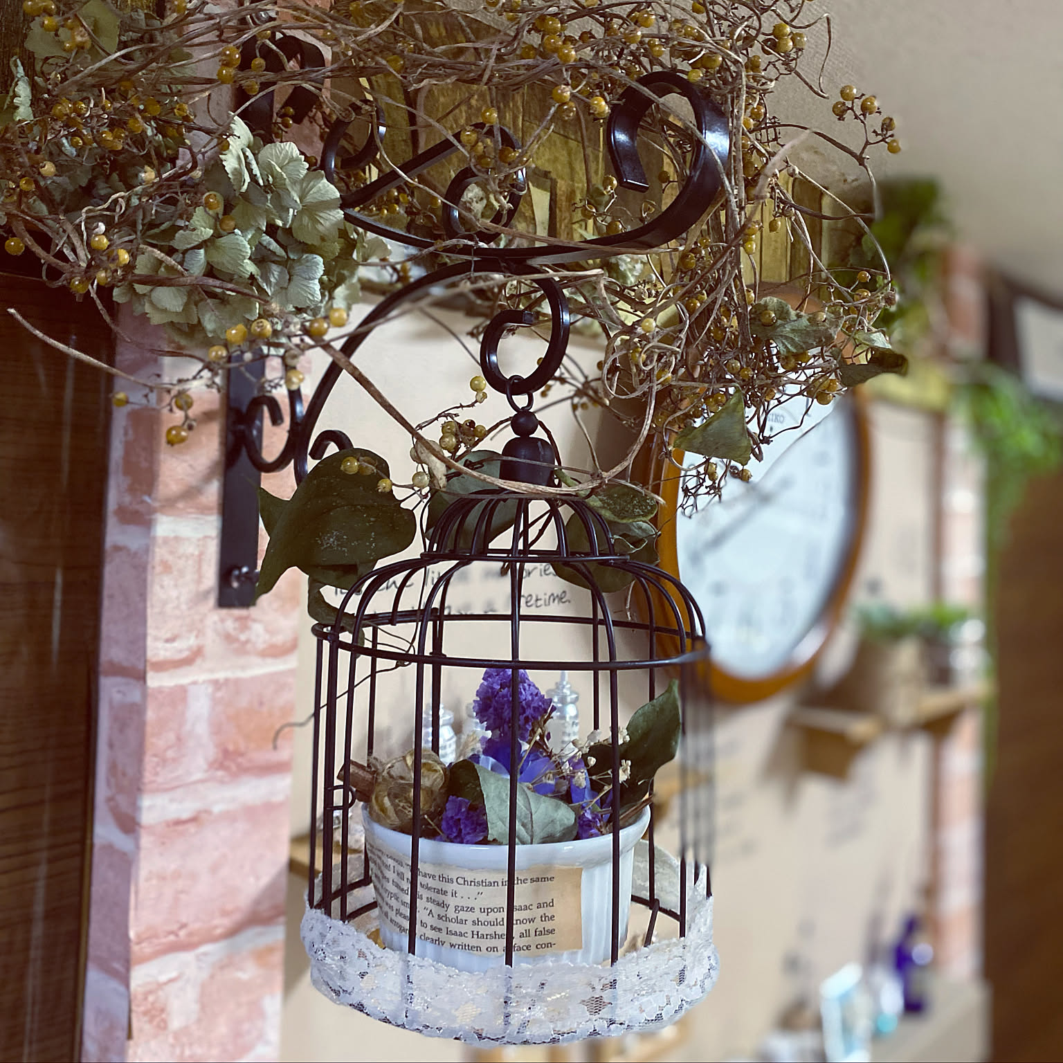 アンティーク☆ ハンギングゲージ ドライフラワー ランタン