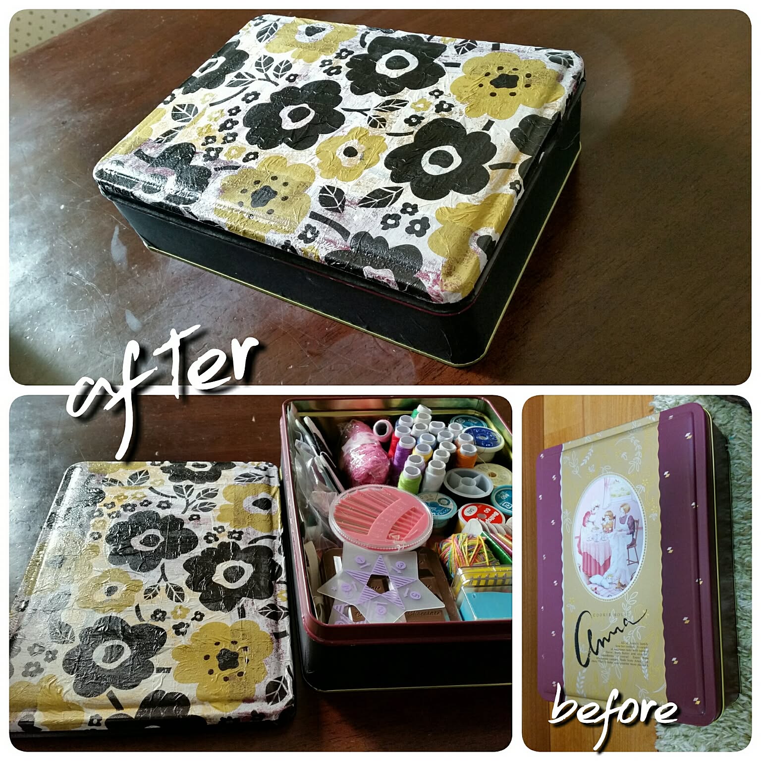 【509】リメイク缶☆デコパージュ　ペン立て インテリア　底穴なし 509】リメイク缶☆デコパージュ ペン立て インテリア 底穴なし