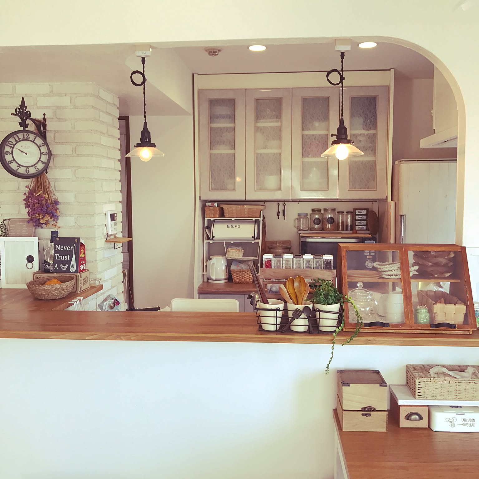 キッチン/キッチンカウンター/DIY/ナチュラル/カフェ風などの