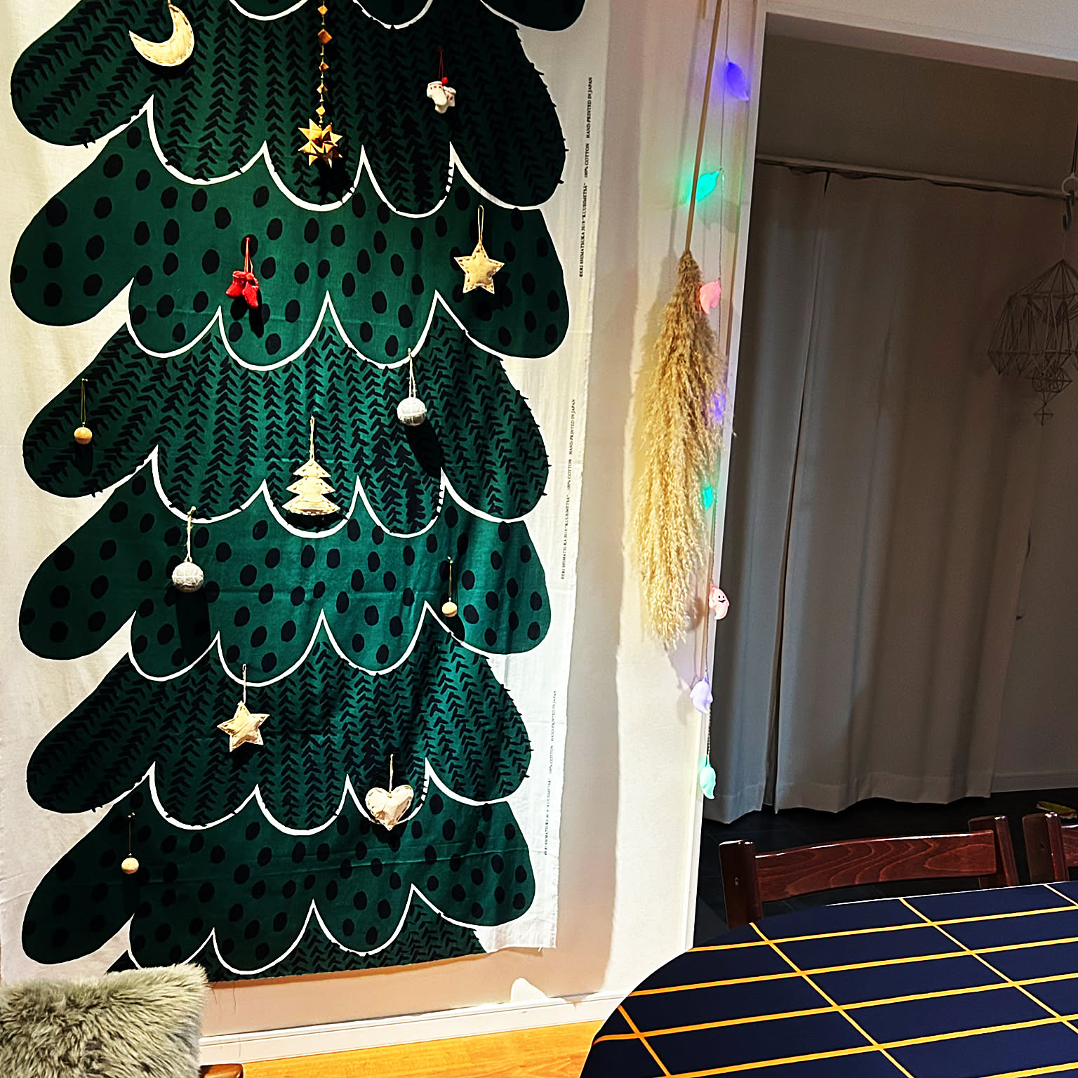 島塚絵里さん　クリスマスツリー型生地 緑色 ドットデザイン 島塚絵里さんクリスマスツリー型生地 緑色 ドットデザイン