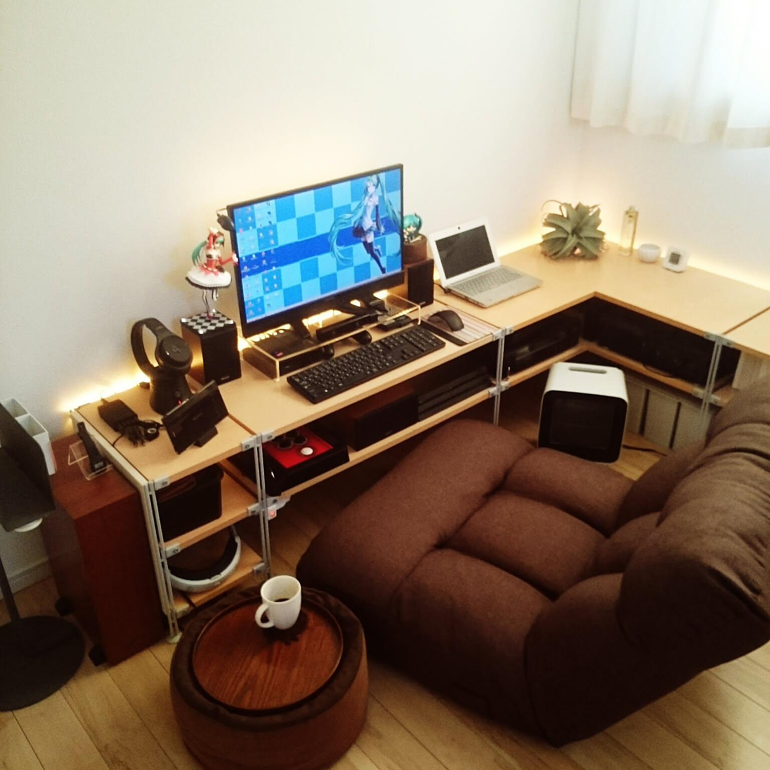 おしゃれなお部屋に！！パソコンデスク　ロータイプ パソコンデスク デスク 収納 PCデスク ロータイプ スライド棚 机