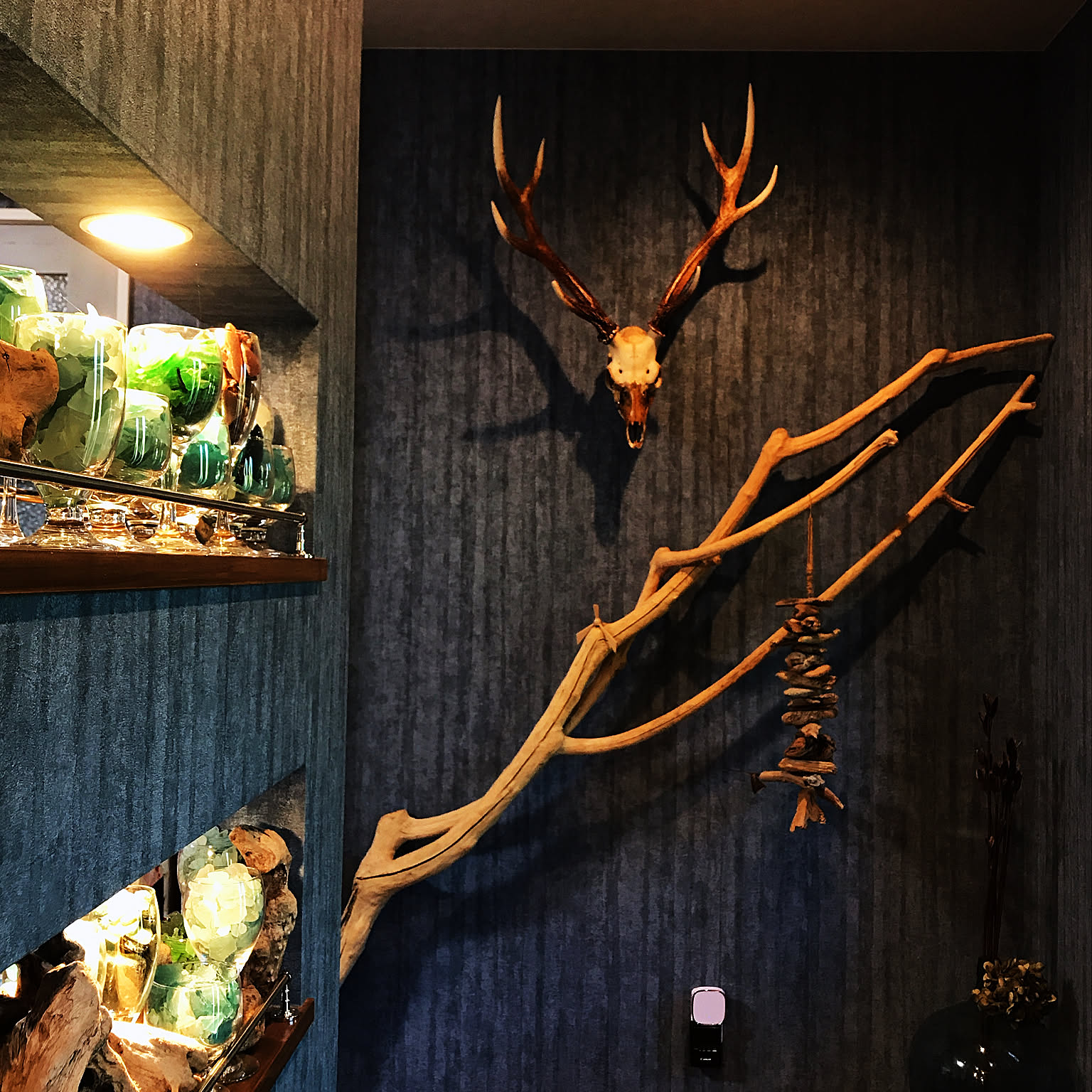 天然石、鹿の角、流木インテリア 流木 インテリア 計４点 引取のみ 鹿の角のような流木 43㎝