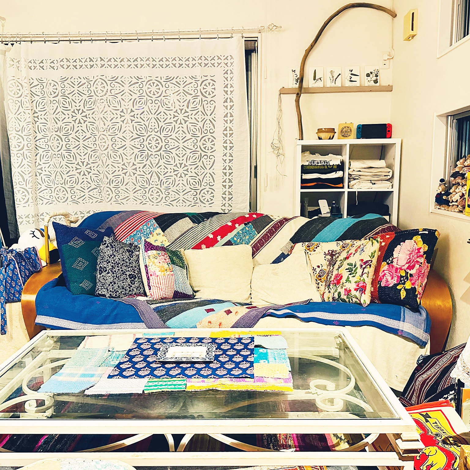 カラフル スクエア型ステッチ ラリーキルト インテリア カンタキルト 377