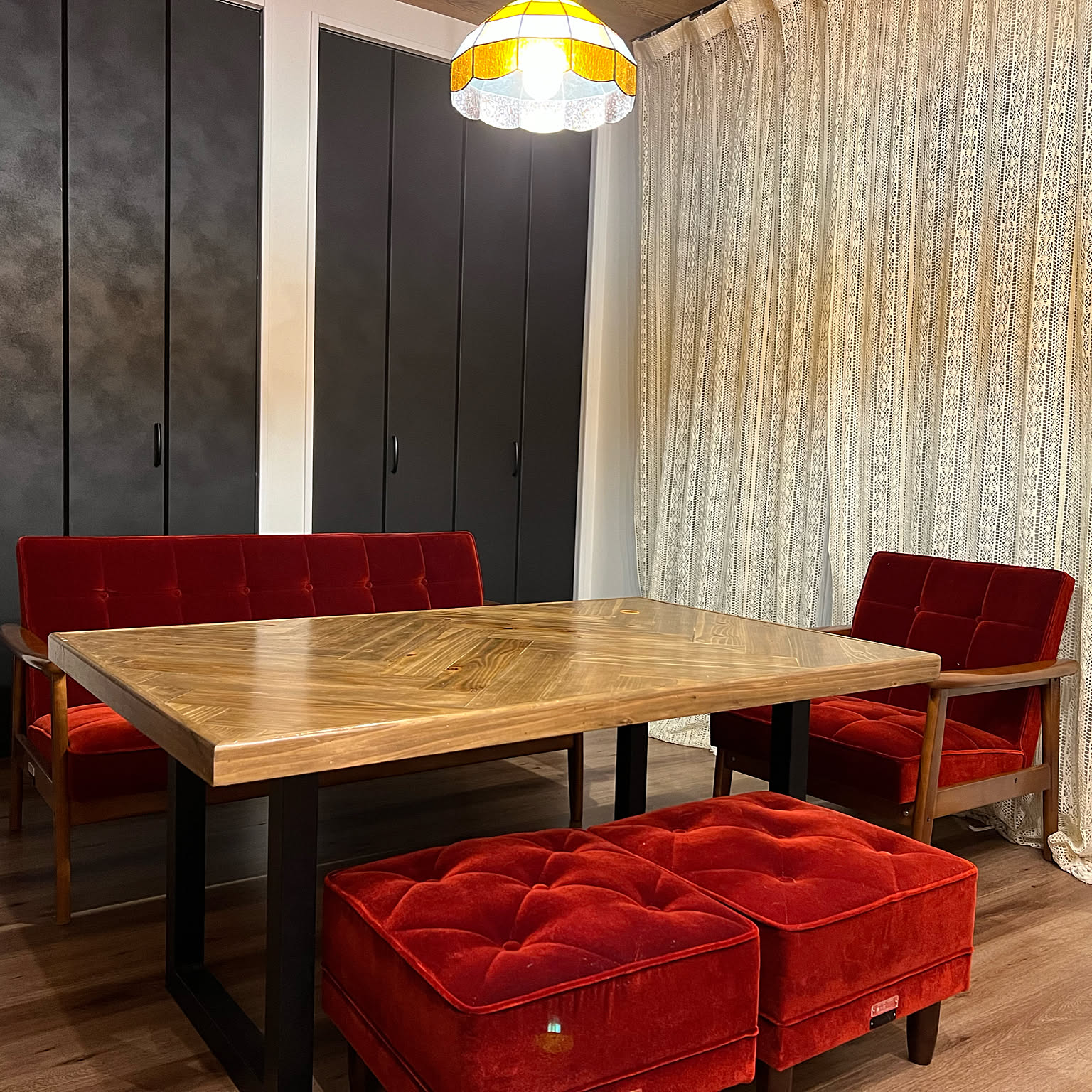 1970's カリモク ウッド レッド ファブリック モダン バスケット