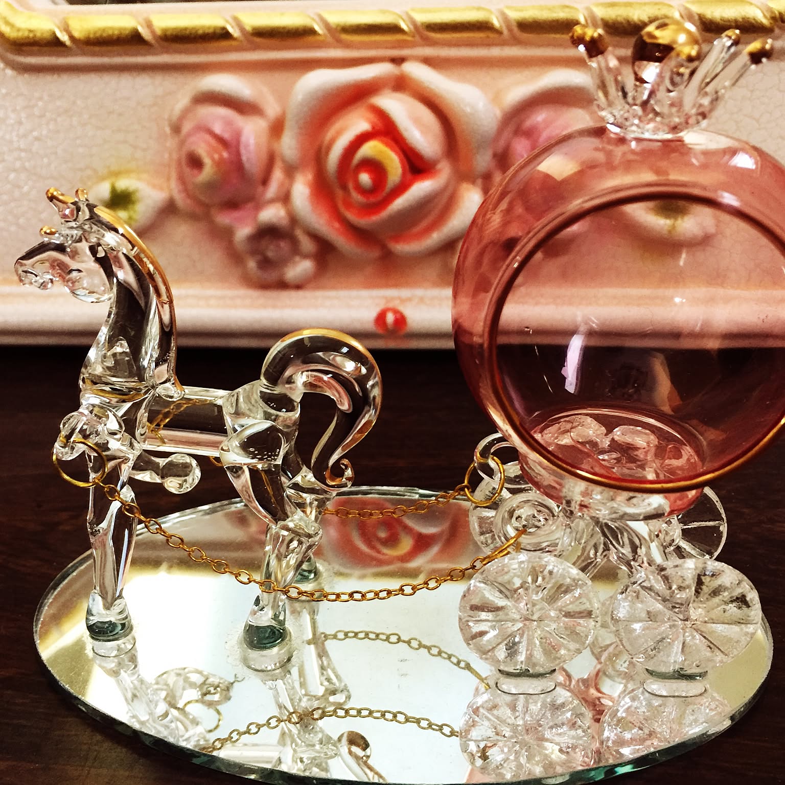 細密ガラス細工 馬車 インテリア 昭和レトロ 細密ガラス細工 馬車