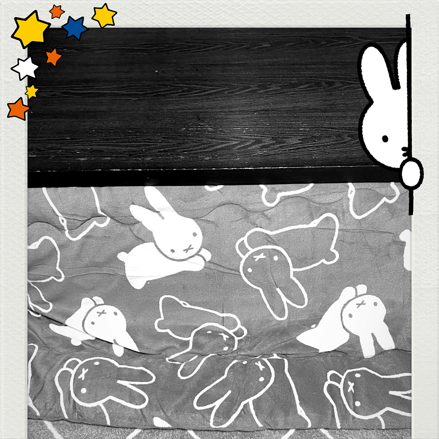 ミッフィー　こうさぎ お花 グレー　こたつ掛け布団 ミッフィー こうさぎ お花 グレー こたつ掛け布団