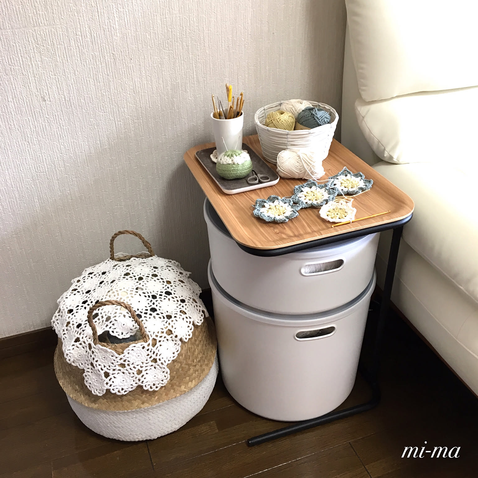 廃番】無印良品 スチールトレースタンドと木製トレーのセット