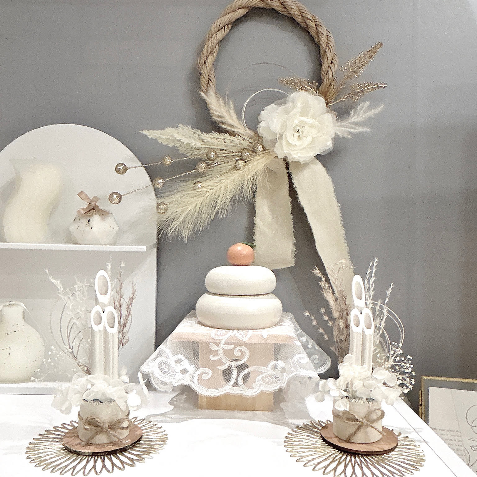 ホワイト門松ハンドメイド お正月飾り 門松 白 モダン門松