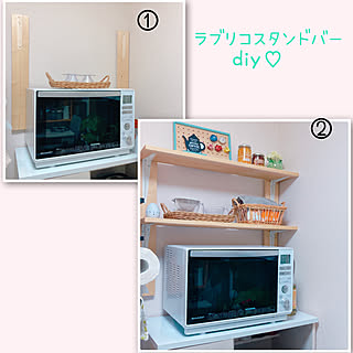 暮らしを楽しむ/レンジ上棚DIY/カゴが好き♡/ナチュラルインテリア/賃貸でも楽しく♪...などのインテリア実例 - 2022-11-18 16:52:10