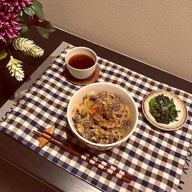 おうちごはん 夜ご飯/ほうれん草の胡麻和え/牛丼/カウンター/机のインテリア実例 - 2019-12-10 20:10:51