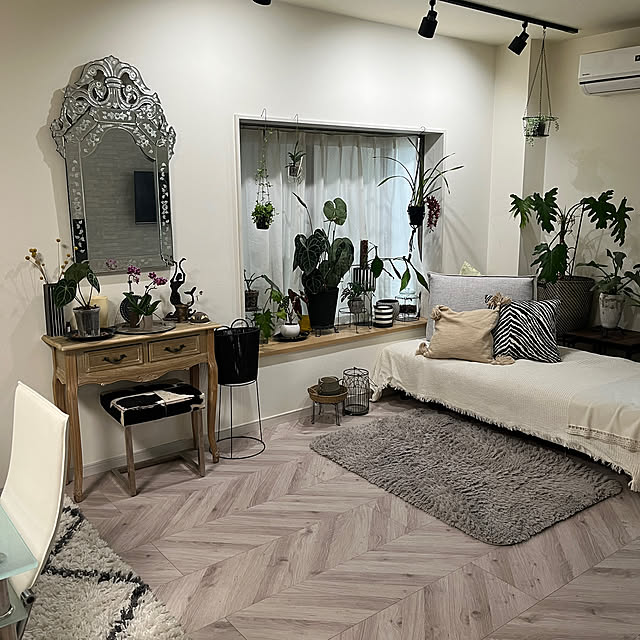 部屋全体/観葉植物のある暮らし/ヘリンボーンの床/ベネチアンミラー/コンソールテーブルのインテリア実例 - 2025-04-12 13:03:49