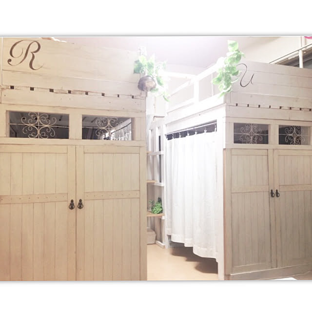 部屋全体/子供部屋&キッズスペース/ナチュラルインテリア/ロフトベッド DIY/ダイソー...などのインテリア実例 - 2018-06-23 10:00:25