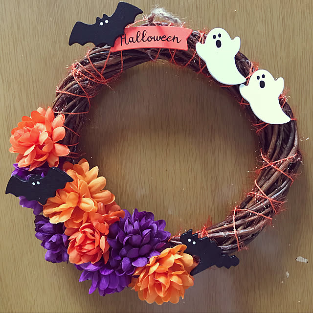 壁/天井/ハロウィンリース/DIY/100均/ハンドメイド...などのインテリア実例 - 2018-10-04 17:57:53