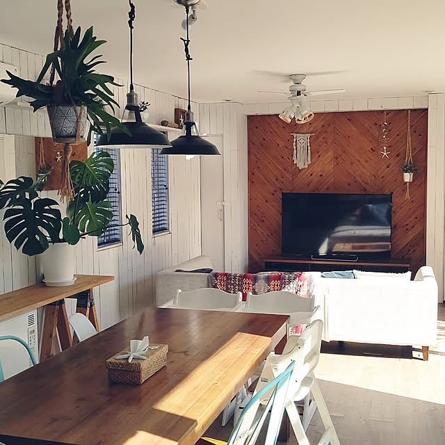 部屋全体/観葉植物/海を感じるインテリア/ビーチハウス/ヘリンボーンDIY...などのインテリア実例 - 2019-10-28 21:44:42