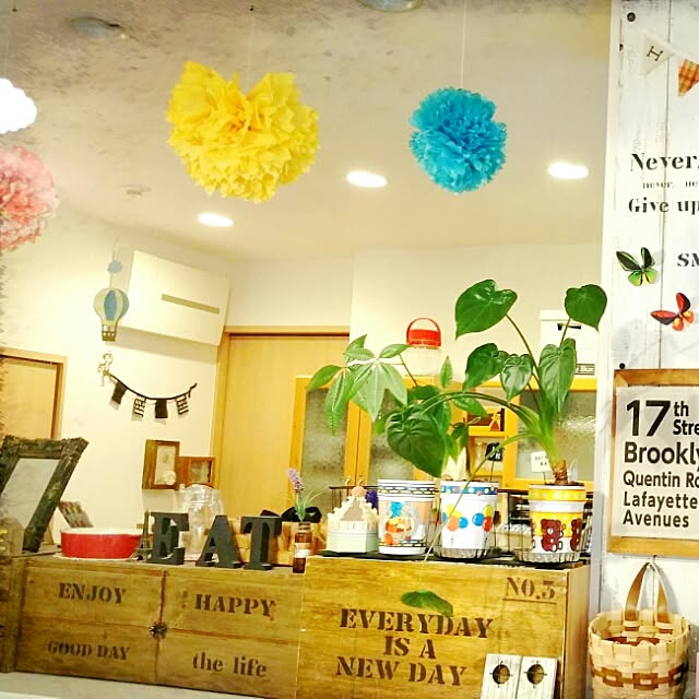 キッチン/ステンシル/セリア/ペーパーポンポン/greenが元気ない？笑笑...などのインテリア実例 - 2015-08-07 09:17:24