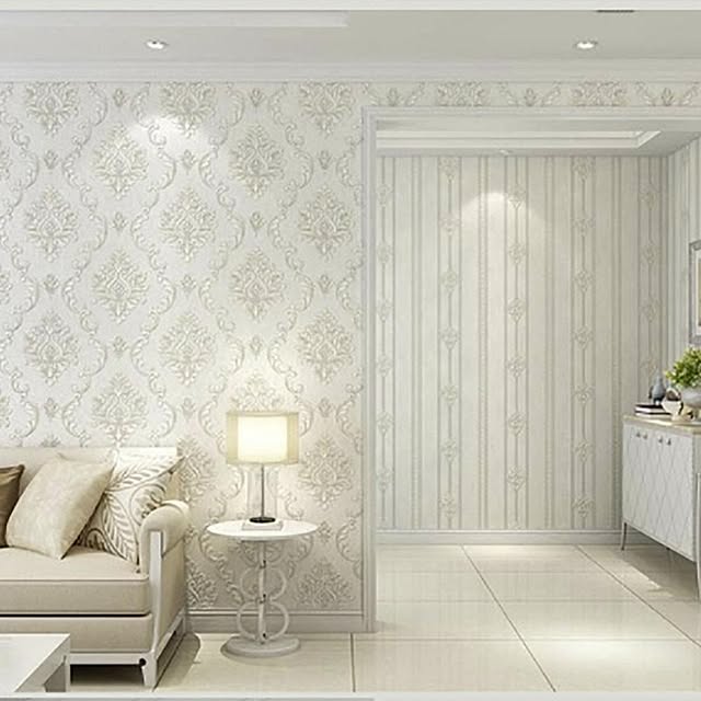 aiojapanの-壁紙 ダマスク柄 ホワイト 白  damask 53cm×1000cm DIY のりなし かわいい おしゃれ クロス 補修 ラグジュアリー 北欧 賃貸壁紙 背景 プレゼントの家具・インテリア写真