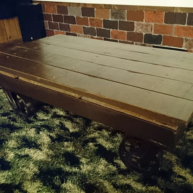 机/DIY　/オイルステイン/車輪付きテーブル/男前 インテリア...などのインテリア実例 - 2016-07-13 23:57:54