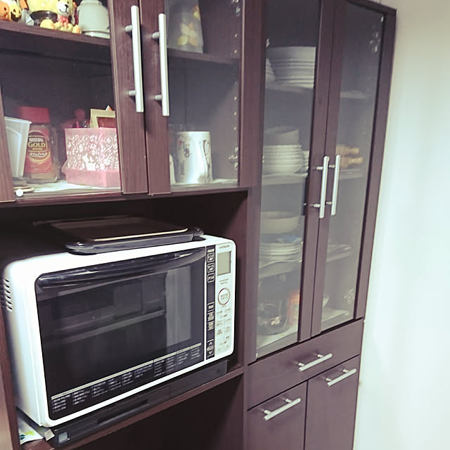 ayu様専用】ホワイト木製レンジボード・キャビネット (食器棚 ayu様専用】ホワイト木製レンジボード・キャビネット (食器棚