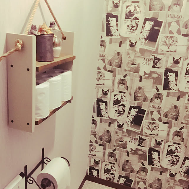 バス/トイレ/トイレ壁紙/トイレットペーパー収納/廃材でDIＹ/キャンドゥ...などのインテリア実例 - 2018-10-24 07:28:29