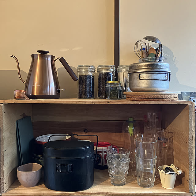 りんご箱/食器収納/一人暮らし/カフェ風/Amazon...などのインテリア実例 - 2023-01-15 12:30:06