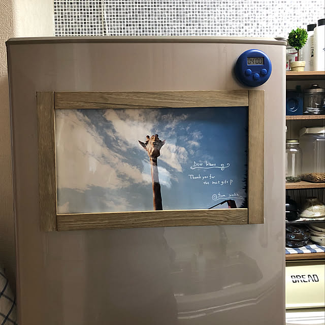 額縁DIY/いろちゃんのキリンさん写真/キッチンのインテリア実例 - 2019-03-07 09:53:51