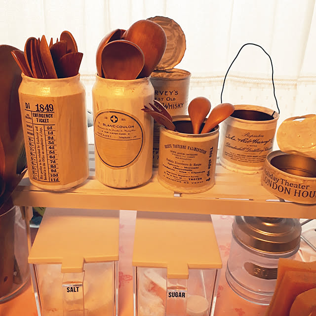 キッチン/リメ缶ペイント/リメ缶作り/手作り/手づくりインテリア...などのインテリア実例 - 2019-03-03 00:03:02