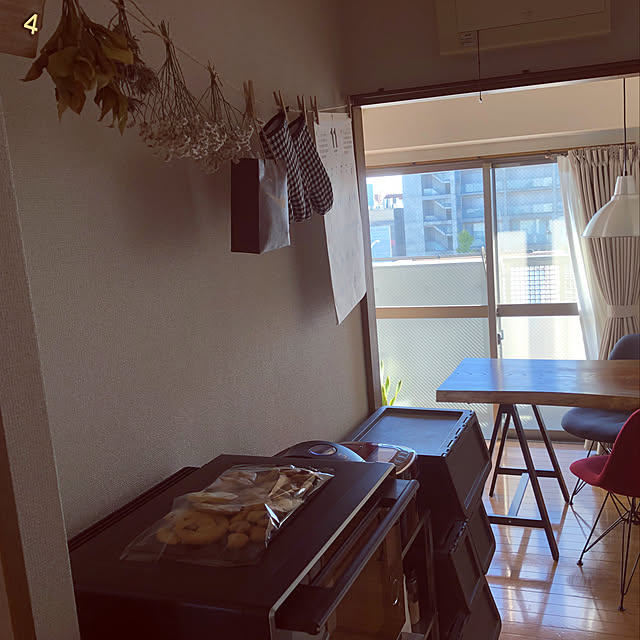 ドライフラワー/賃貸マンション/けやき一枚板/キッチンのインテリア実例 - 2019-11-23 13:54:14