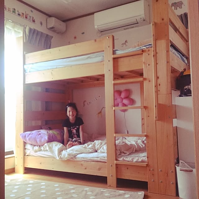 ベッド周り/子供部屋/檜 2階建ベッド/ウォールステッカーのインテリア実例 - 2014-05-17 11:41:24
