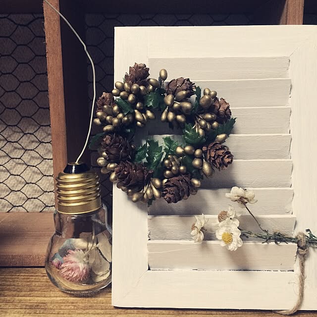 千日紅ドライ/ミニルーバー/ミニリース/リースがクリスマスっぽいですが/雑貨...などのインテリア実例 - 2015-04-17 20:09:45