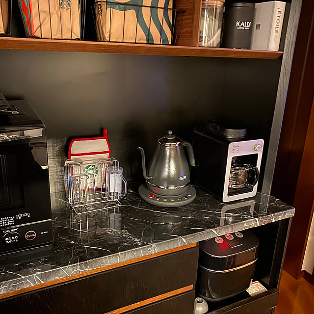 スタバ/賃貸/カフェ風に憧れる。/キッチン背面棚/デロンギ電気ケトル...などのインテリア実例 - 2023-05-21 16:04:23
