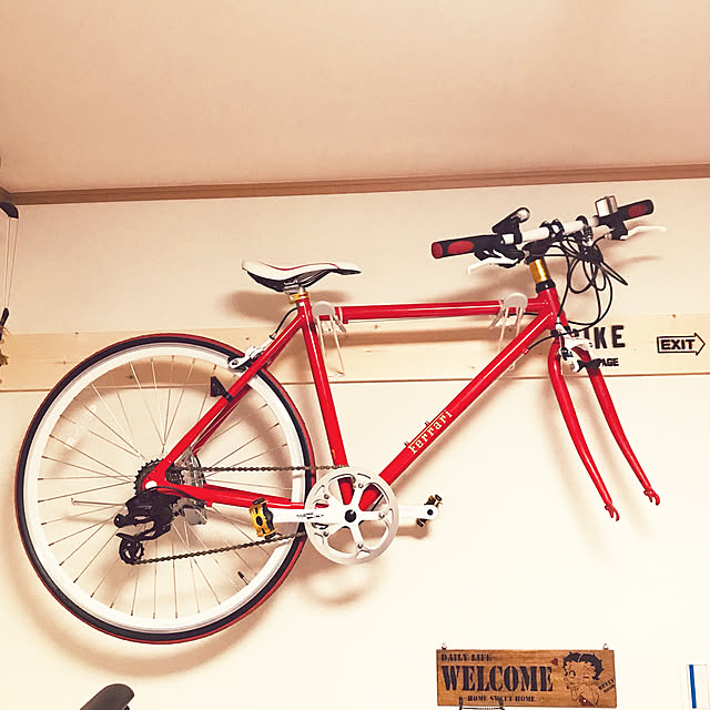 自転車/壁に飾る/自転車壁掛け/ステンシルDIY/壁/天井...などのインテリア実例 - 2021-07-15 21:37:46