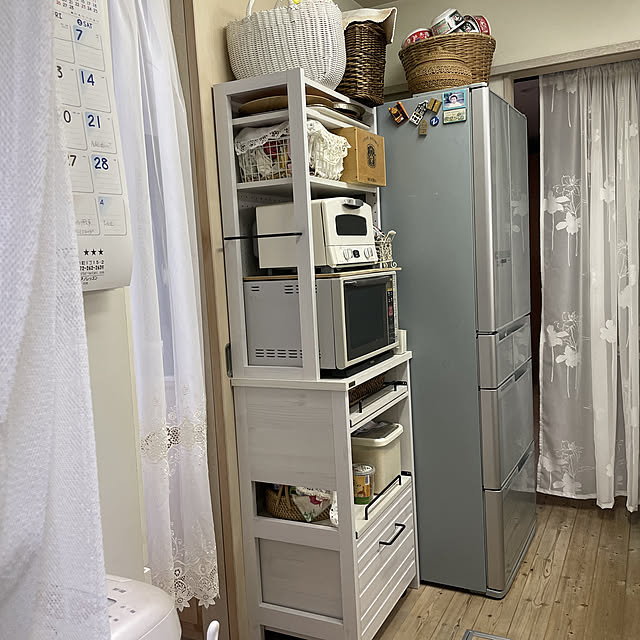 mikalove009の佐藤産業-レンジラック 幅60 スリム 引き出し 北欧 キッチン収納 キッチン収納棚 食器棚 収納棚 キッチンラック ハイタイプ 白 ホワイト おしゃれ LAFIKA/LF180-60LCの家具・インテリア写真