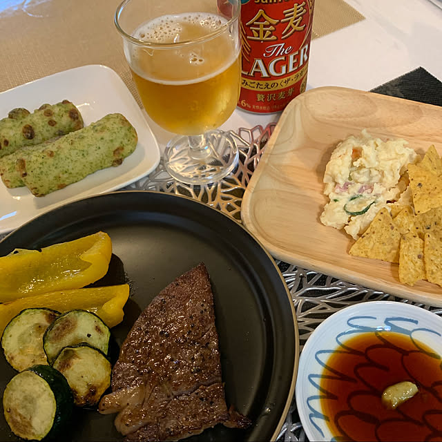 ポテサラ/ちくわの磯辺揚げ/ヒレステーキ/晩酌/リビングのインテリア実例 - 2021-07-11 20:03:58