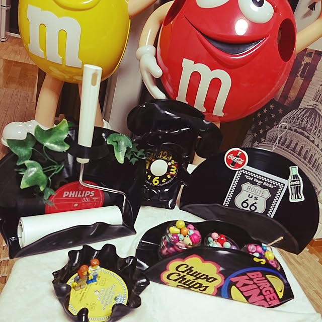 玄関/入り口/レコード リメイク/黒電話風ティッシュケース/コロコロケースリメイク/書類収納...などのインテリア実例 - 2017-09-27 00:24:25