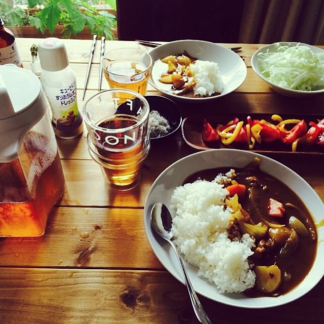 机/ゴーヤ/カレーライス/お昼ご飯/緑のカーテンのインテリア実例 - 2014-06-22 18:56:17