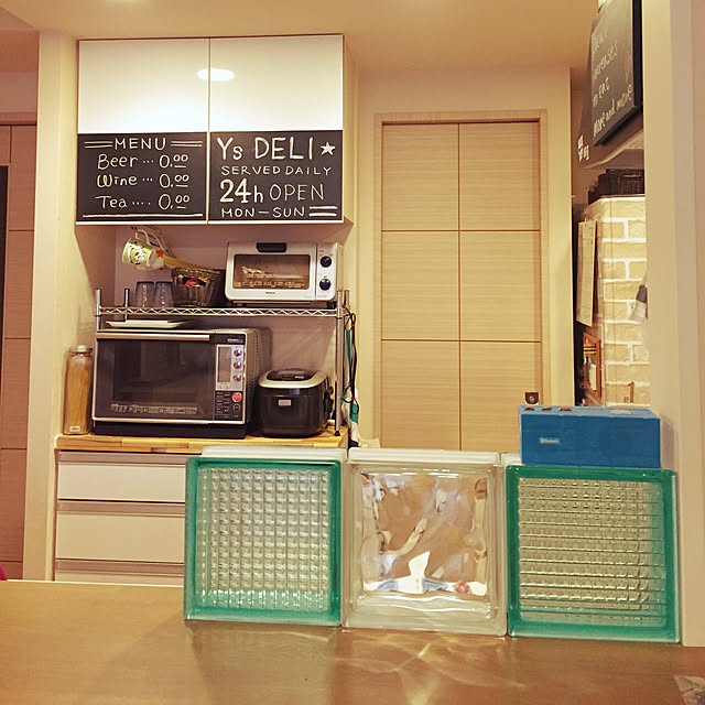 キッチン/キッチンカウンター/ガラスブロック/黒板シート/ブルックリンスタイルに憧れる☆...などのインテリア実例 - 2016-01-29 08:22:03