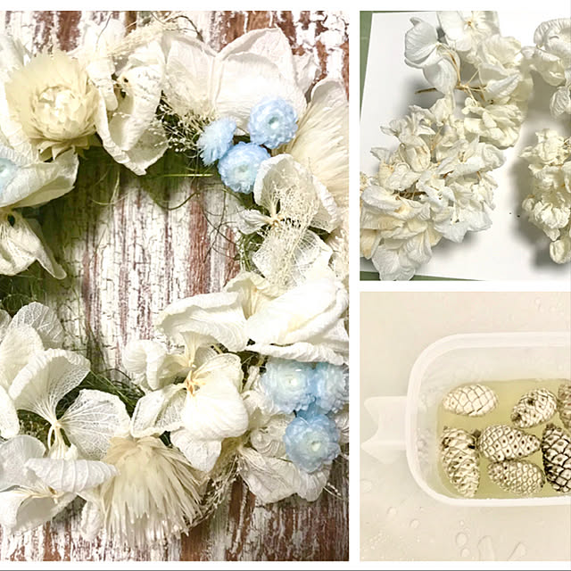 漂白松ぼっくり/漂白紫陽花のリース/いつもいいね！ありがとうございます♪/DIY♡/クラッキングメディウム...などのインテリア実例 - 2020-07-31 16:31:07