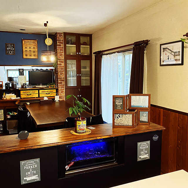 熱帯魚を取り入れたインテリア/DIYカウンターテーブル/100均/ハンドメイド/ダイソー...などのインテリア実例 - 2020-05-16 08:33:55