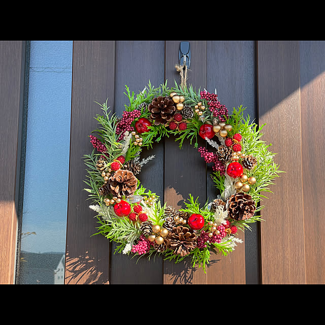 100均素材/クリスマスリースハンドメイド/クリスマス/玄関/入り口のインテリア実例 - 2022-11-07 23:38:38