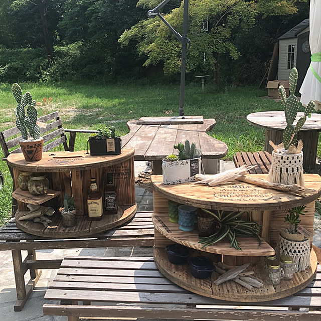 DIY ケーブルドラムリメイクのインテリア・手作りの実例