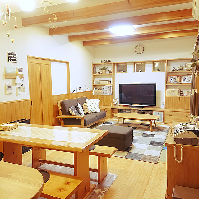 部屋全体/タモ材のキッチンカウンター/造作テレビボード/無印良品/夜のリセット...などのインテリア実例 - 2019-05-01 00:43:52