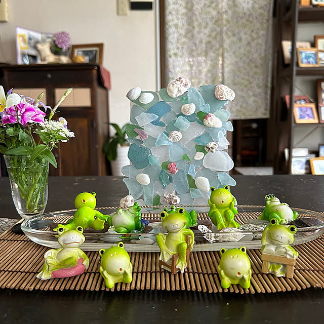 ♡梅の花にぶらさがり 着物うさぎさん♡シーグラスアート お正月