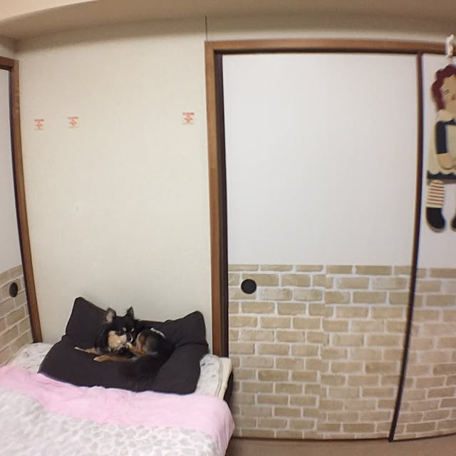 部屋全体/団地でも諦めない！/ふすまリメイク/リメイクシート レンガ/100均...などのインテリア実例 - 2017-06-21 08:41:20