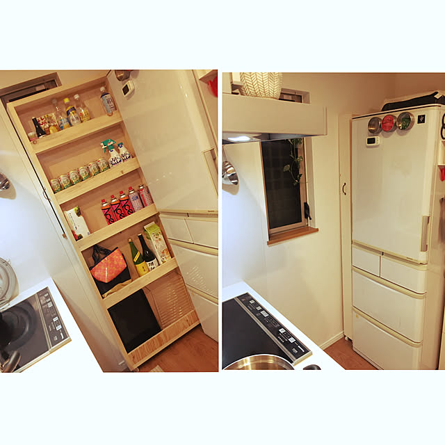 冷蔵庫横収納/リフォーム/カフェ風/セリア/フェイクグリーン...などのインテリア実例 - 2022-03-21 20:26:07