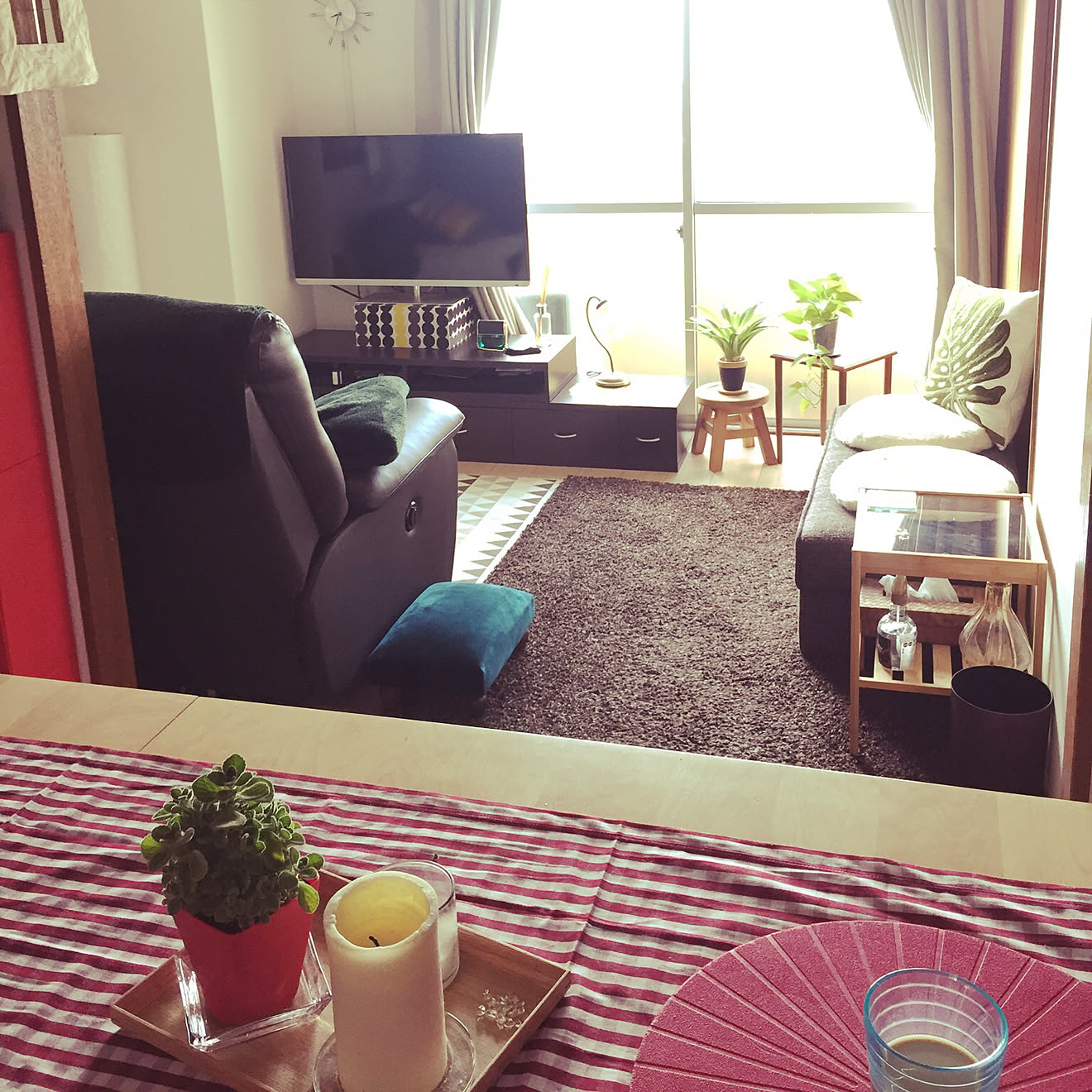 キッチン/チェック柄/築39年マンション/Small space living/赤&hellip;などのインテリア実例 20180421 22