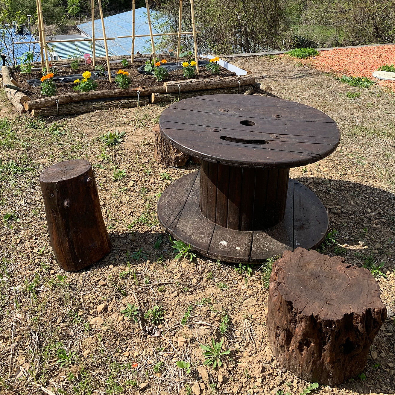 丸太の椅子/ケーブルドラム DIY/植物/ガーデニング/レイズドベッドDIY...などのインテリア実例 2019