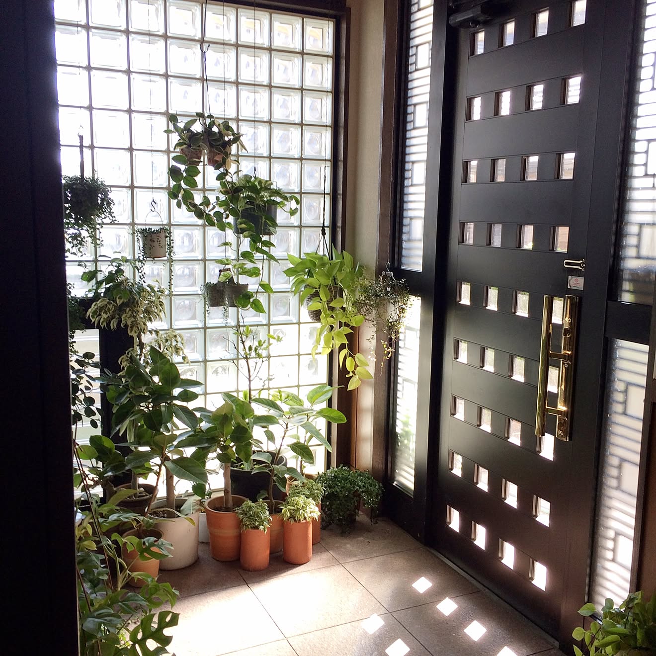 玄関/入り口/大理石タイル/ガラスブロック/NO GREEN NO LIFE/観葉植物&hellip;などのインテリア実例 20150327