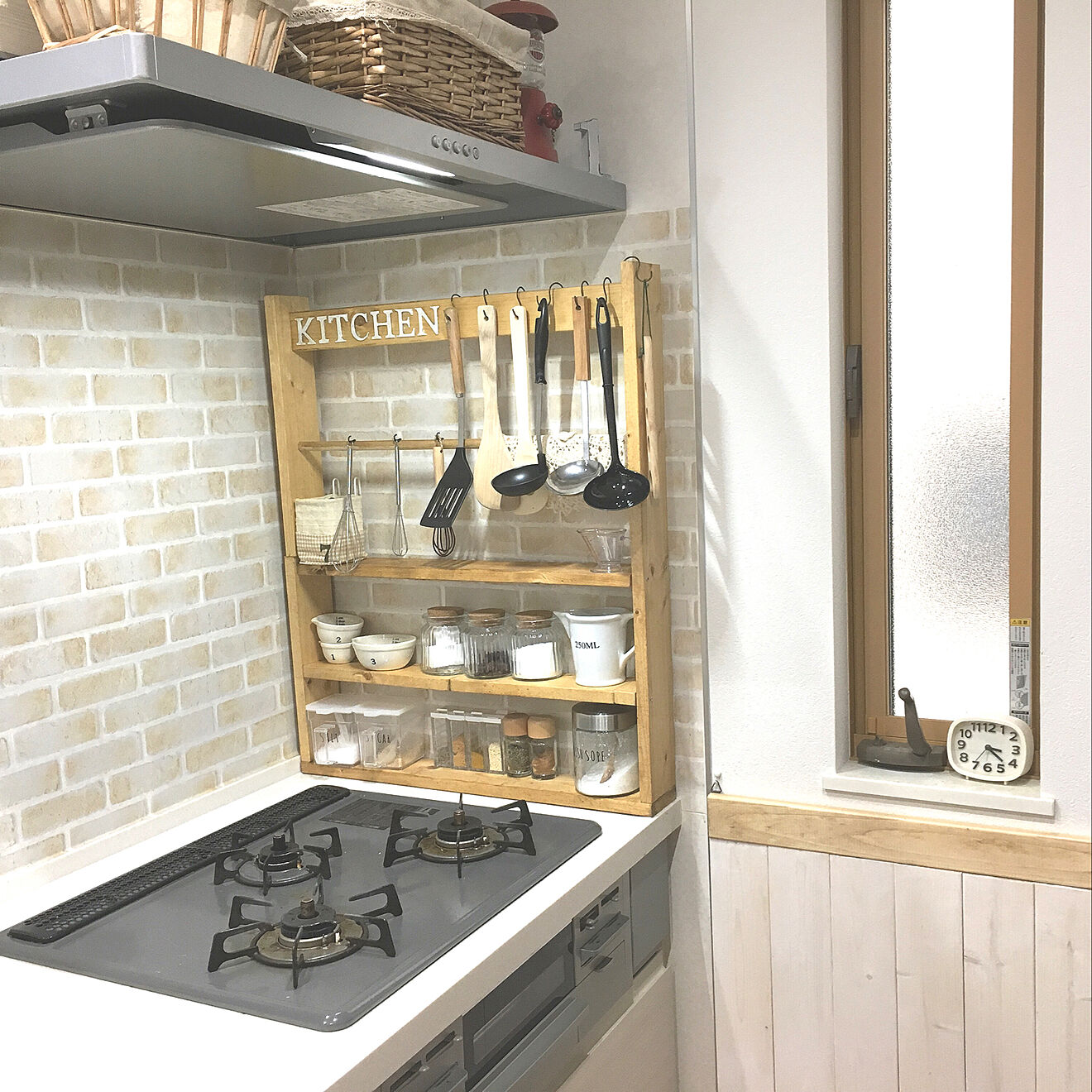 キッチン/調味料棚DIY/かごすき/DIY/カフェ風...などのインテリア実例 20190130 1832