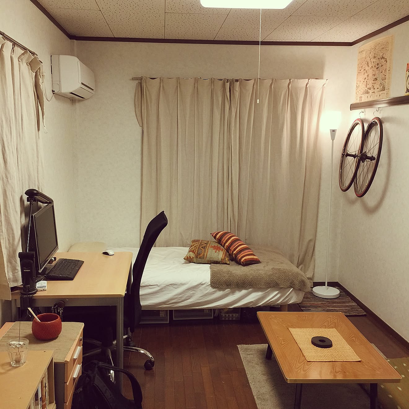 部屋全体/1R/賃貸/一人暮らし/夜の部屋のインテリア実例 20150416 215231 ｜ RoomClip（ルームクリップ）
