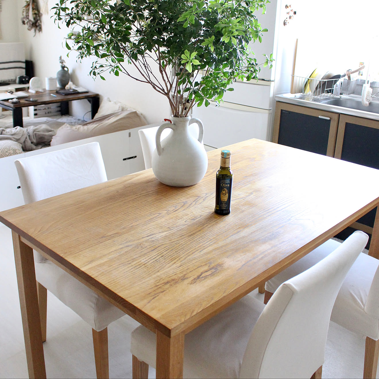 ダイニングテーブル/オーク/無印良品/オリーブオイル/無垢の家具...などのインテリア実例 20200528 172355